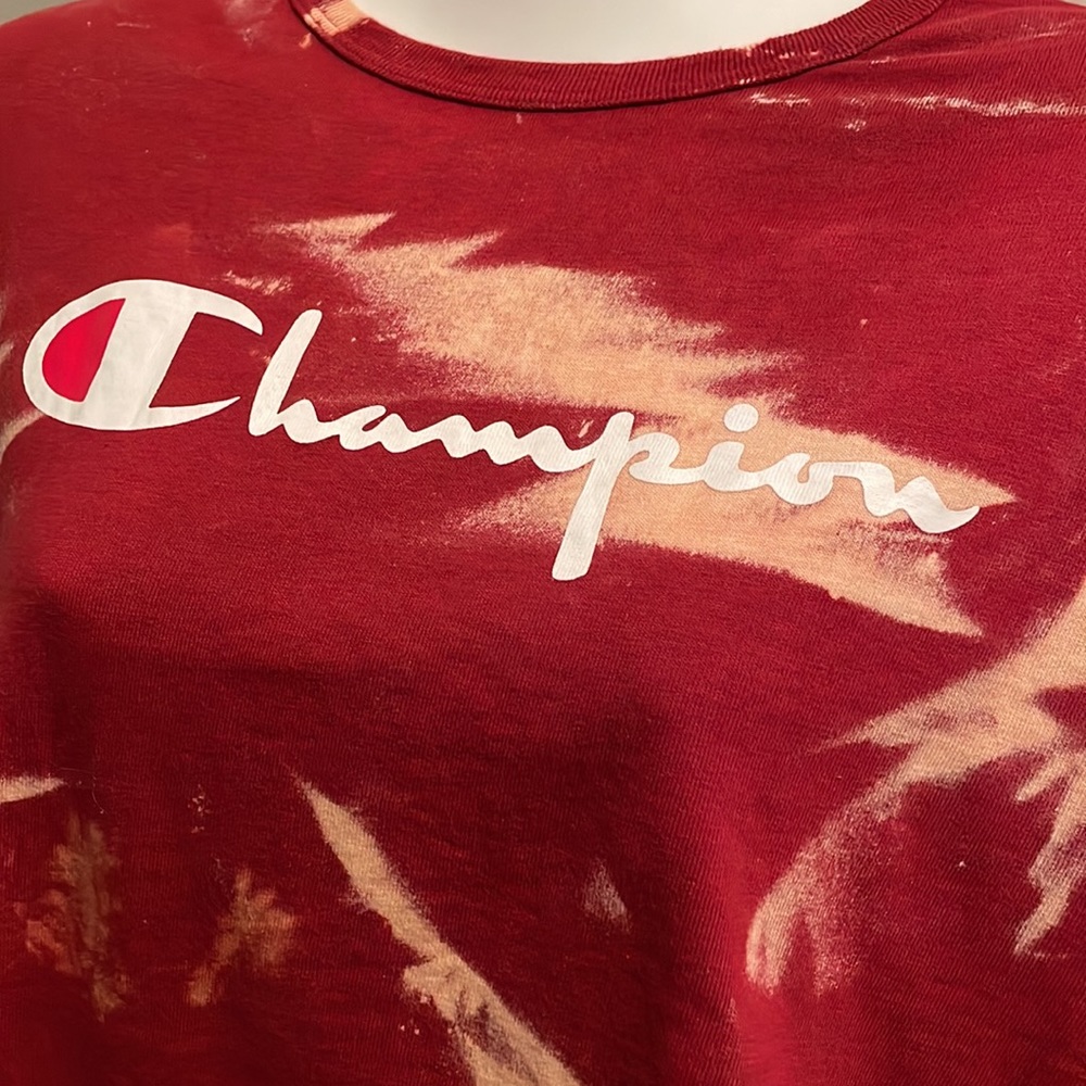 Champion Cropped Red Bleach Tie Dyed Tee Size M - Picture 3 of 6